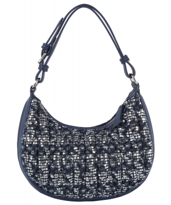 Sequined Denim Quilted Hobo Shoulder Bag DX-0196-M DARK DENIM